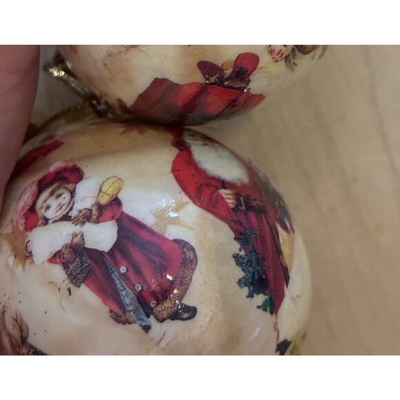 2 Vintage Paper Mache Decoupage Victorian Egg Christmas Ornaments Santa Girls - Picture 5 of 5
